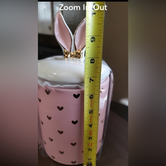 SEEKING LARGE Pink Easter Bunny Canister With Gold Hearts & Bunny Ears on lid - Picture 4 of 4